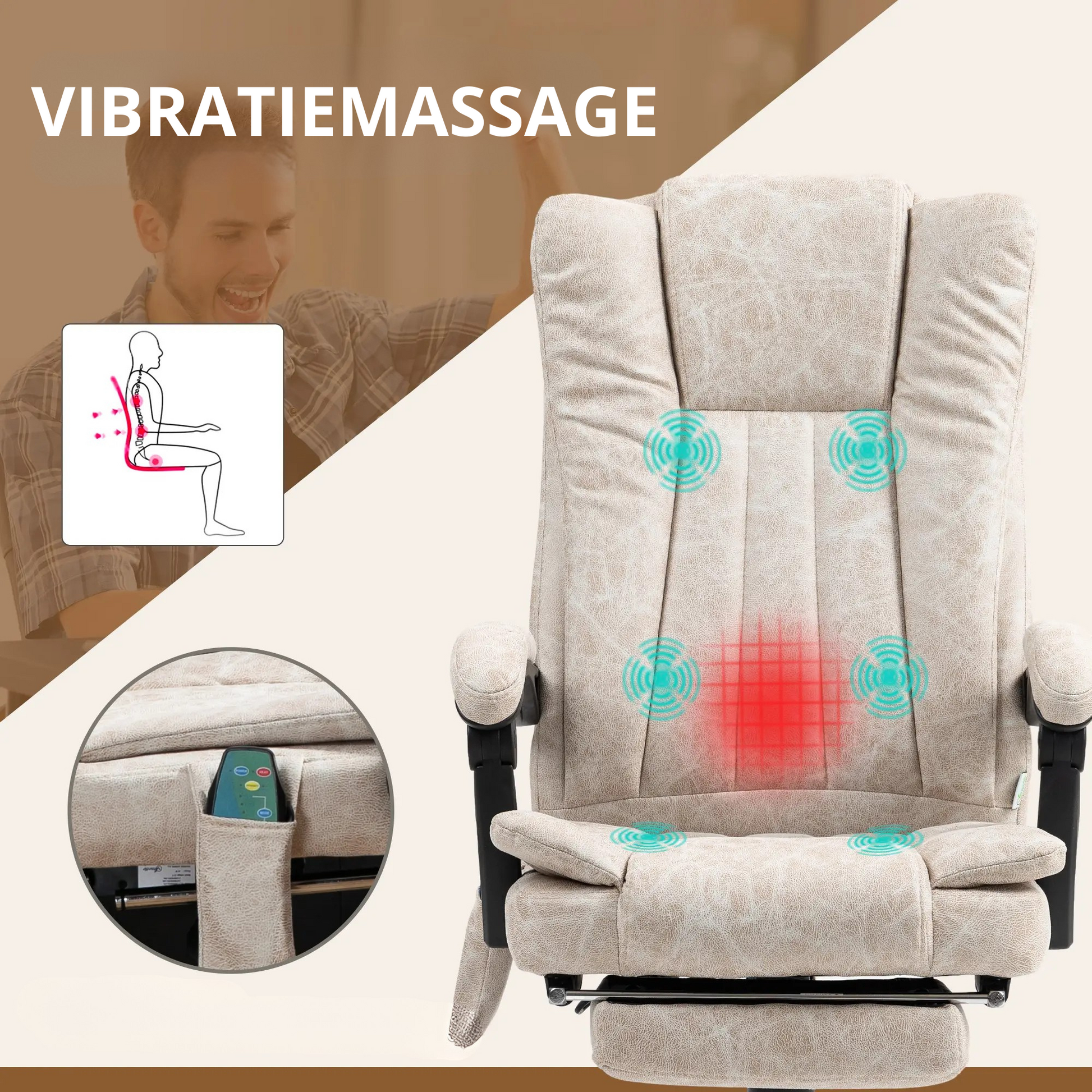 Nancy's Tramaga Massage Bureaustoel - Massage- en verwarmingsfunctie - Directiestoel - Verstelbaar - Crèmewit