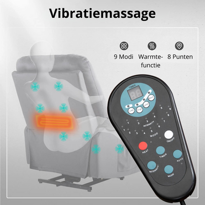 Nancy's Inveruno Sta op stoel - Relaxfauteuil - Seniorenstoel - Trillmasage en Warmte - Grijs