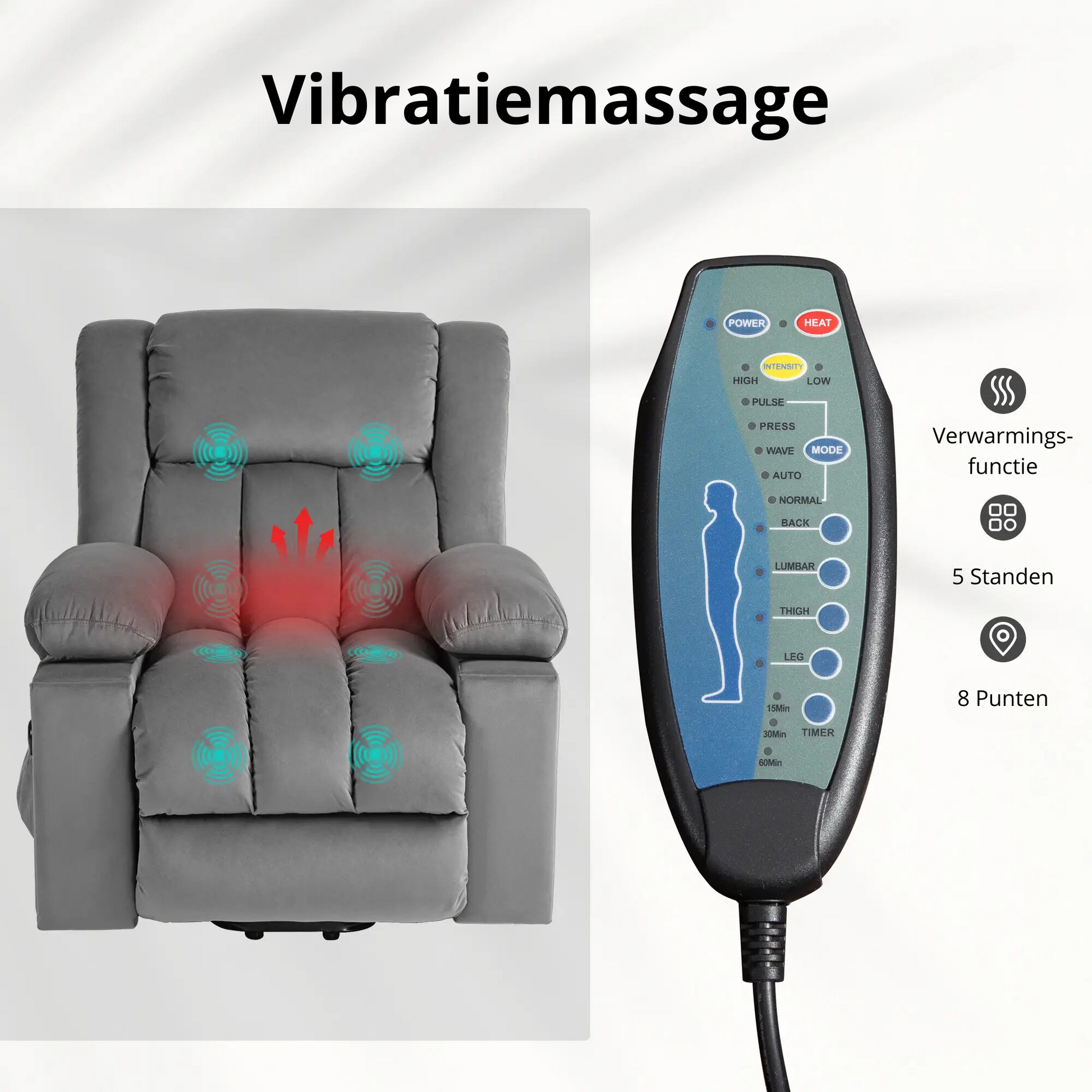 Nancy's Colmeal Sta op stoel - Opsta stoel - Massagestoel - Relaxfauteuil - Donkergrijs - Fluweel
