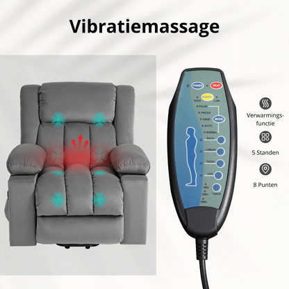 Nancy's Colmeal Sta op stoel - Opsta stoel - Massagestoel - Relaxfauteuil - Donkergrijs - Fluweel