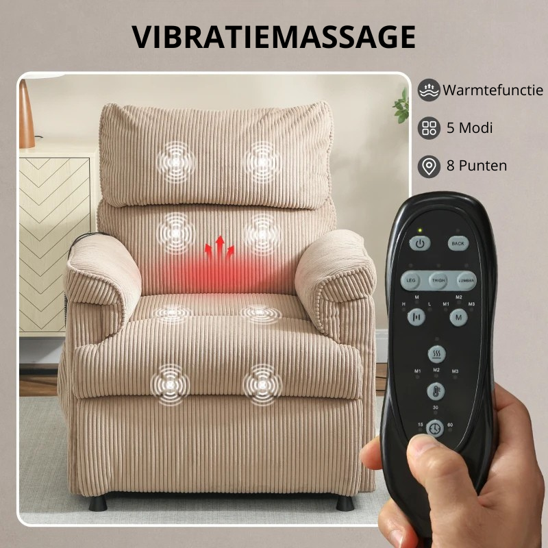 Nancy's Ozieri Massagestoel - Relaxfauteuil - Vibratiemassage en warmtefunctie - Bruin - Corduroy