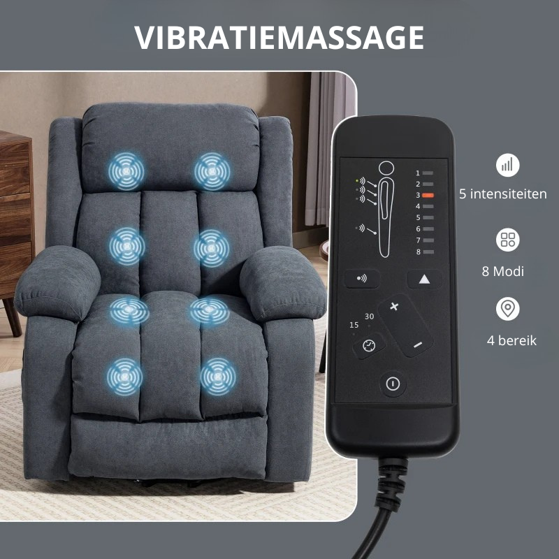 Nancy's Pacengo Sta op Stoel - Opsta stoel - Seniorenstoel - Massagefunctie - Grijs - Linnen