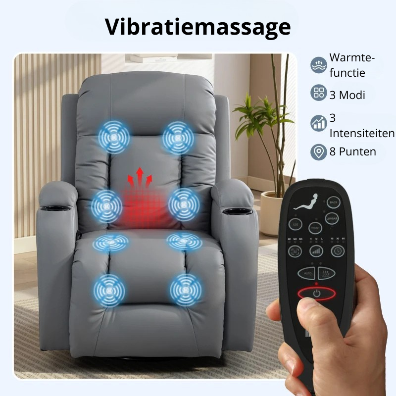Nancy's Pollina Massagestoel - Relaxfauteuil met massagefunctie - Verwarmde massage - Schommel- en draaifunctie - Lichtgrijs - Kunstleer