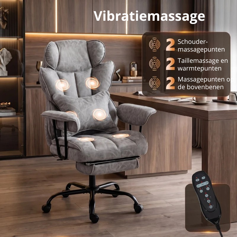 Nancy's Tellaro Massage Bureaustoel - Massagestoel - Massage Kantoorstoel - Verstelbaar - Trilmassage en Warmte - Grijs