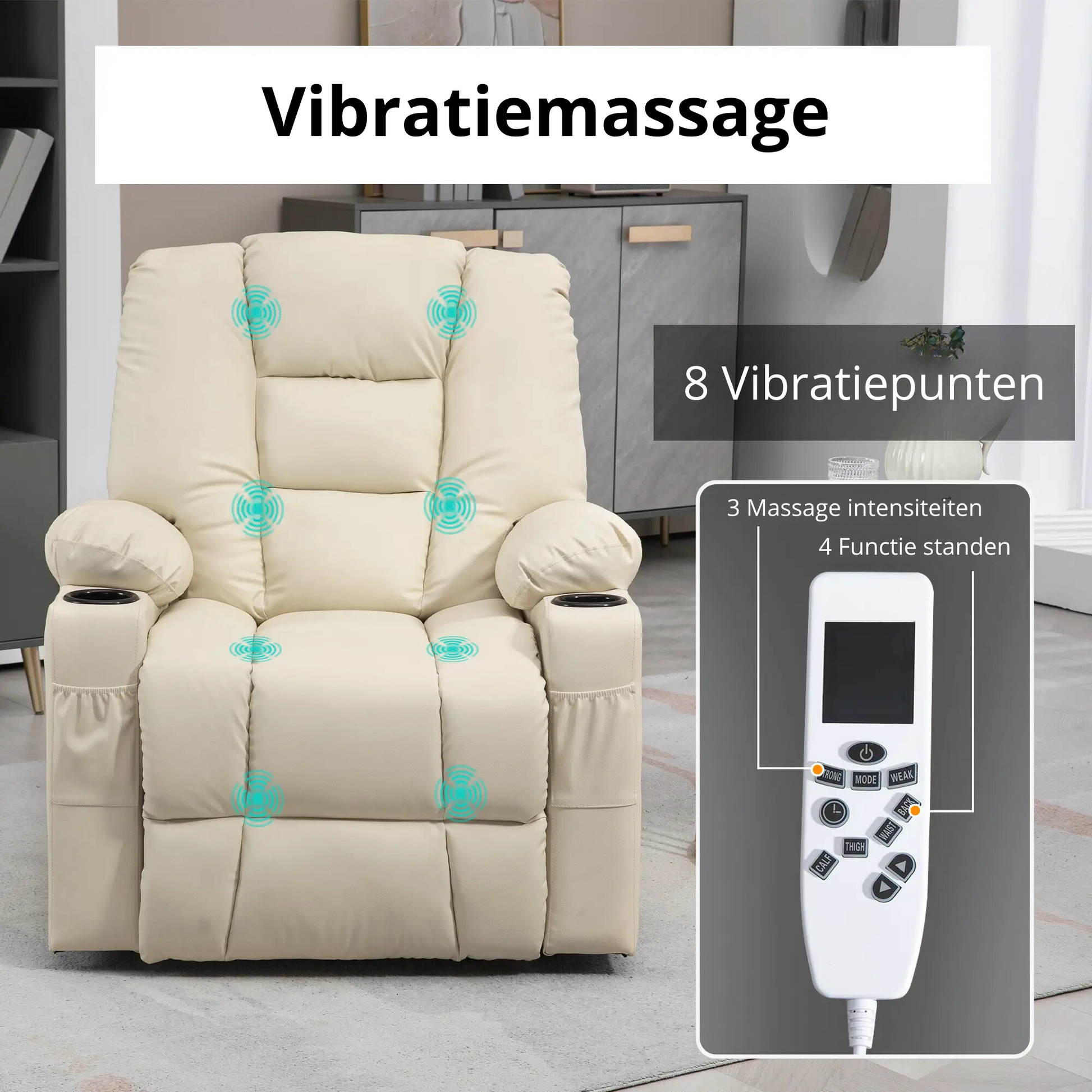 Nancy's Ligares Sta op stoel - Opsta stoel - Seniorenstoel - Massagestoel - Relaxfauteuil - Roomwit - Kunstleer