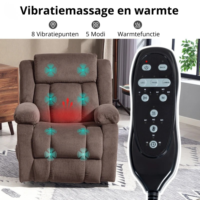 Nancy's Notaresco Massagestoel - Relaxfauteuil - Vibrerende massage - Bruin - Fluweel