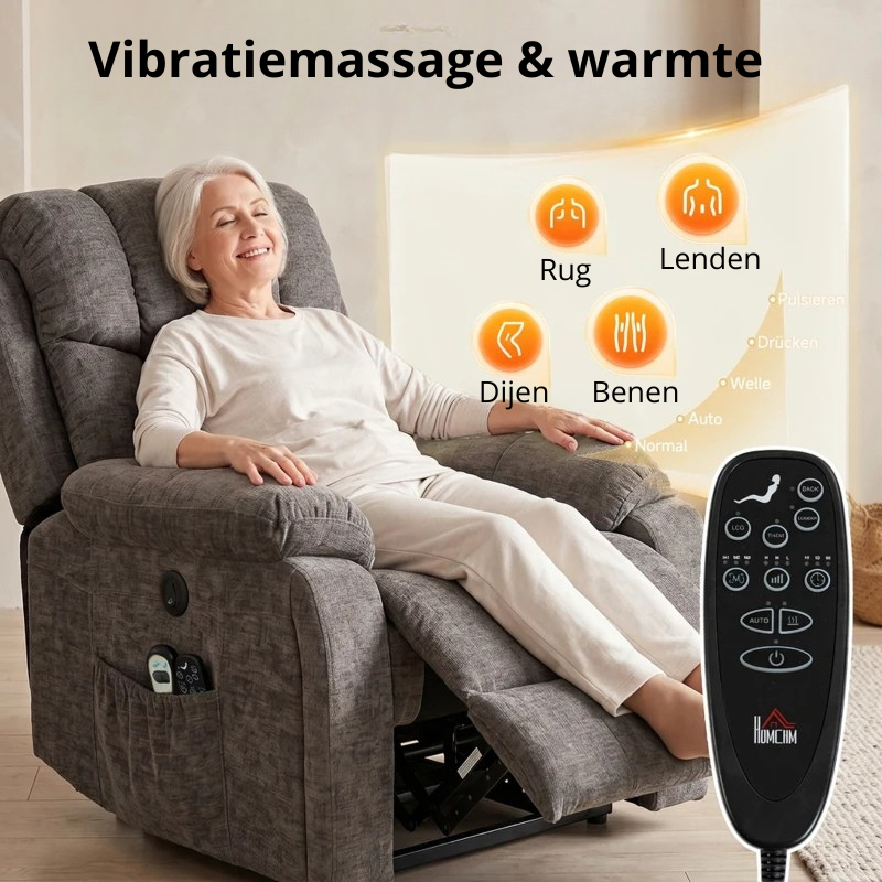 Nancy's Valsolda Sta op stoel - Seniorenstoel - Opsta stoel - Trilmassage & Warmte - Grijs - Chenille