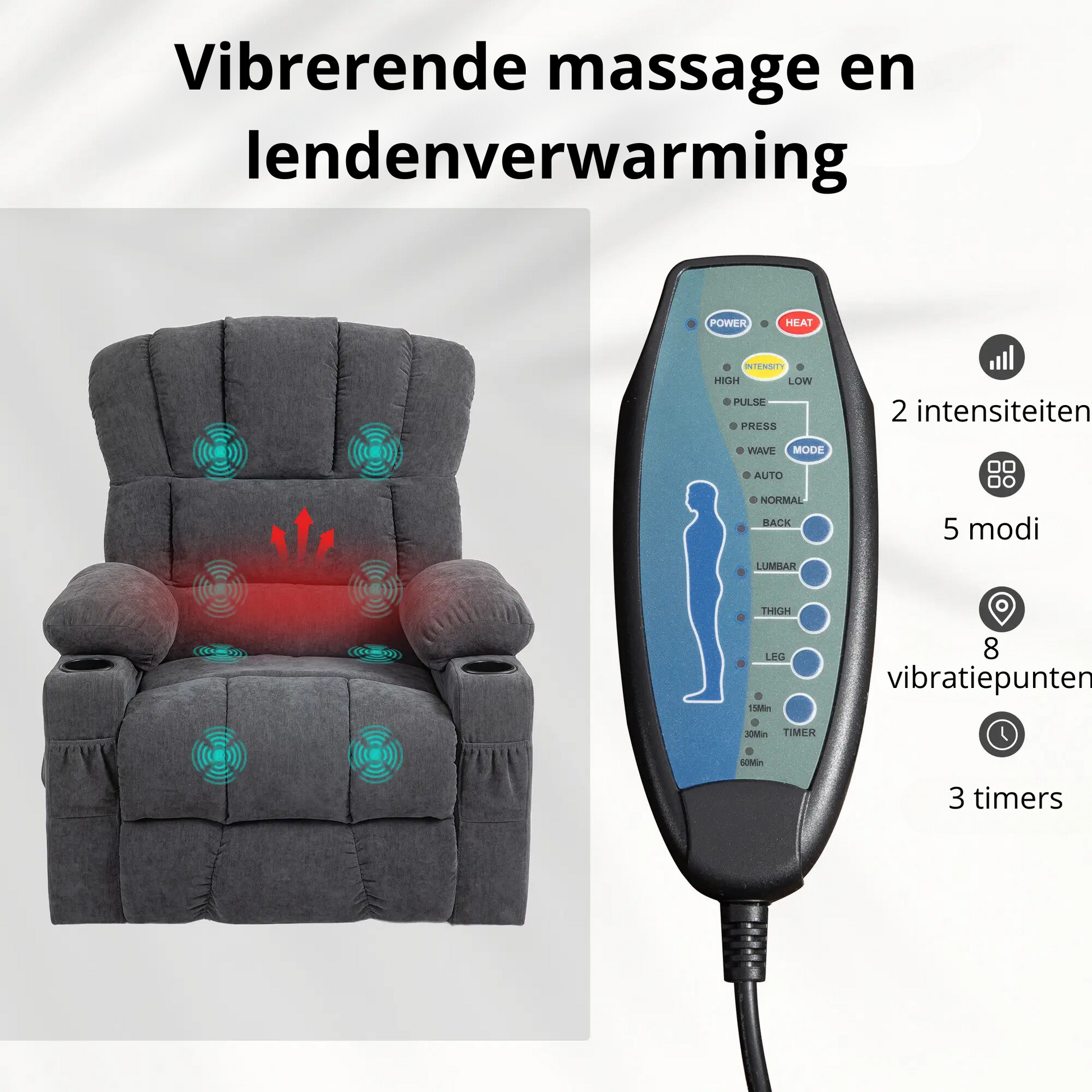 Nancy's Aldeias Sta op stoel - Opsta stoel - Fauteuil - Massagestoel - Donkergrijs - Stof