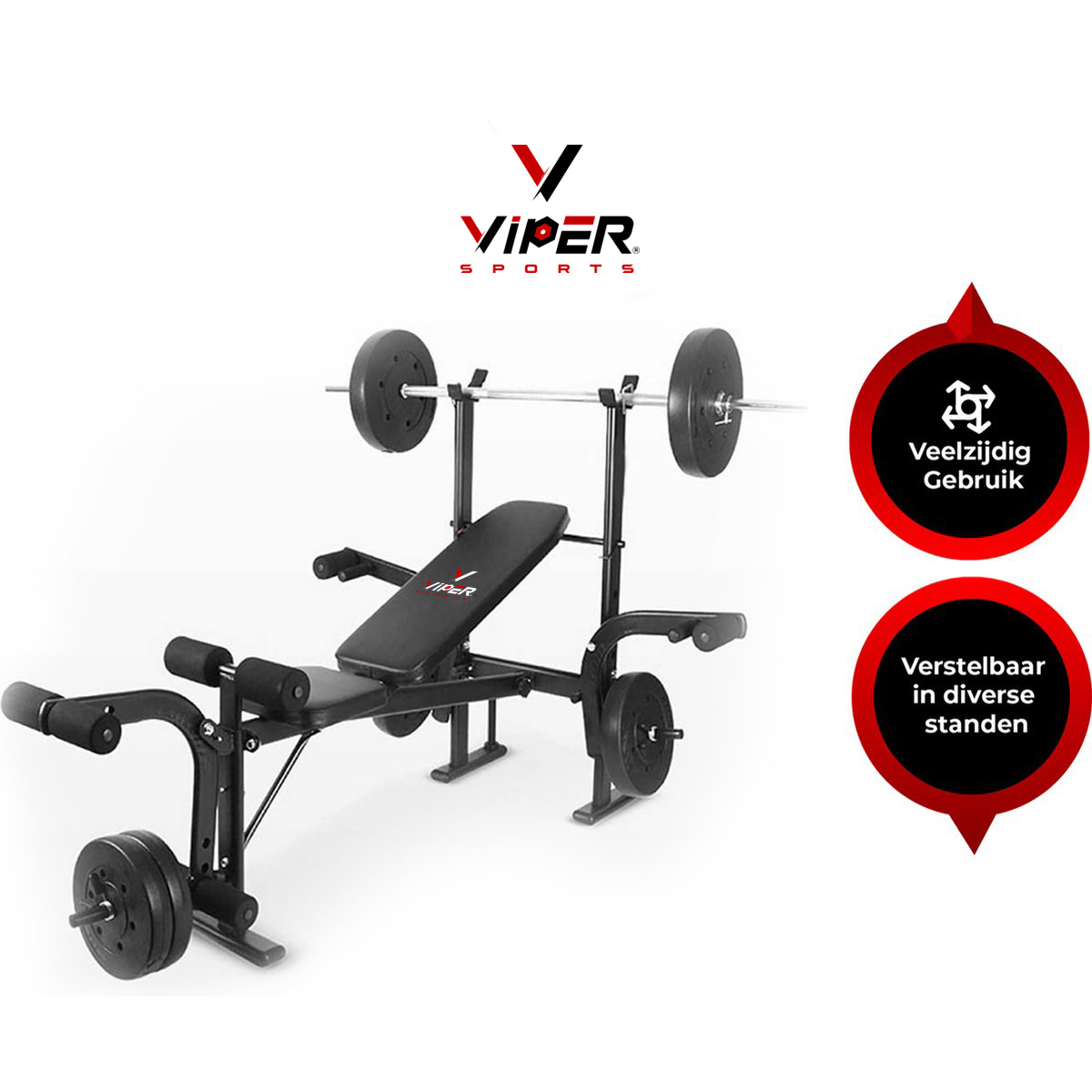 Viper Sports Halterbank - Fitnessbank - Krachtstation - Multifunctioneel - Inklapbaar