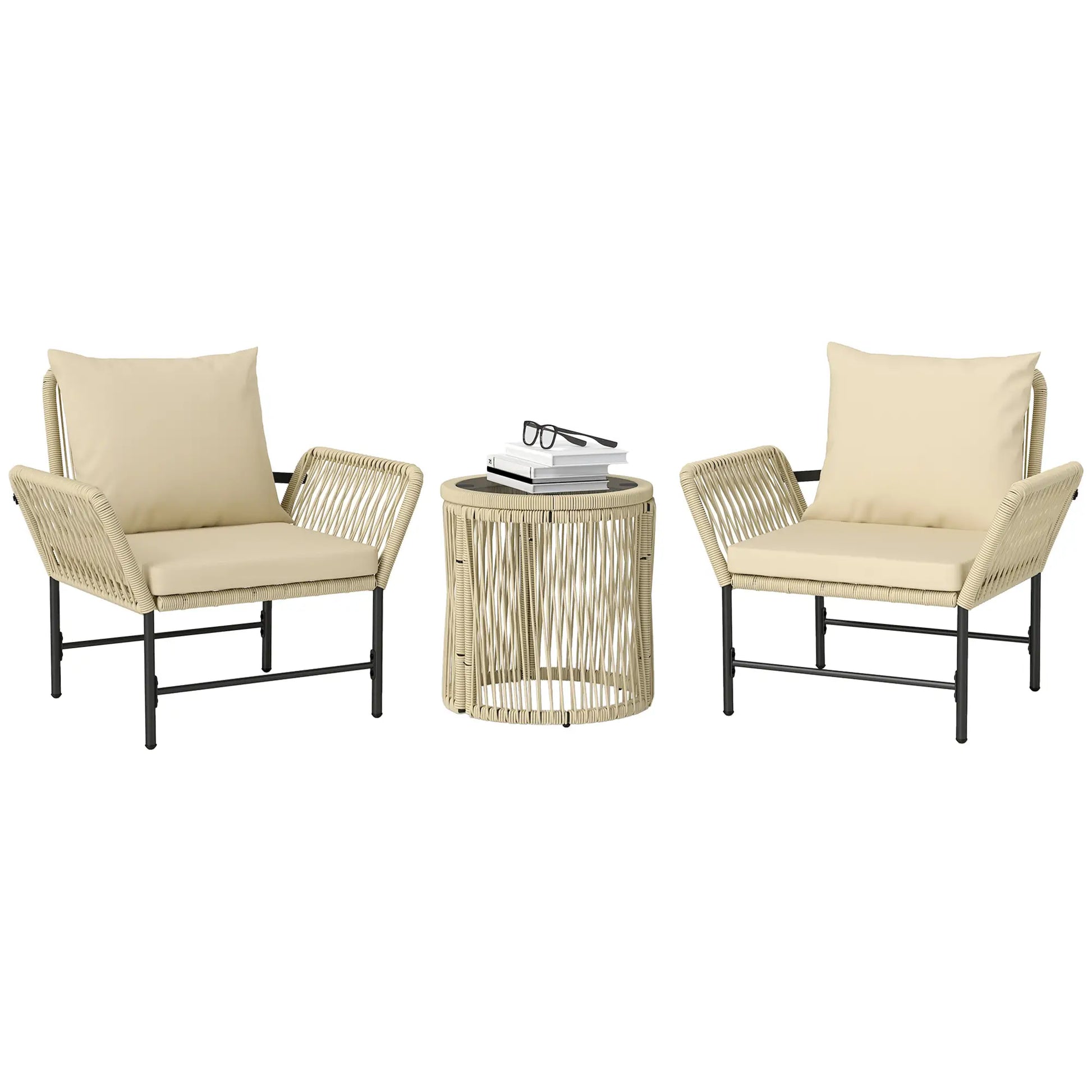 Nancy's Gavoi Tuinset - Tuinmeubelset - Kaki / Beige / Zwart - Rotan