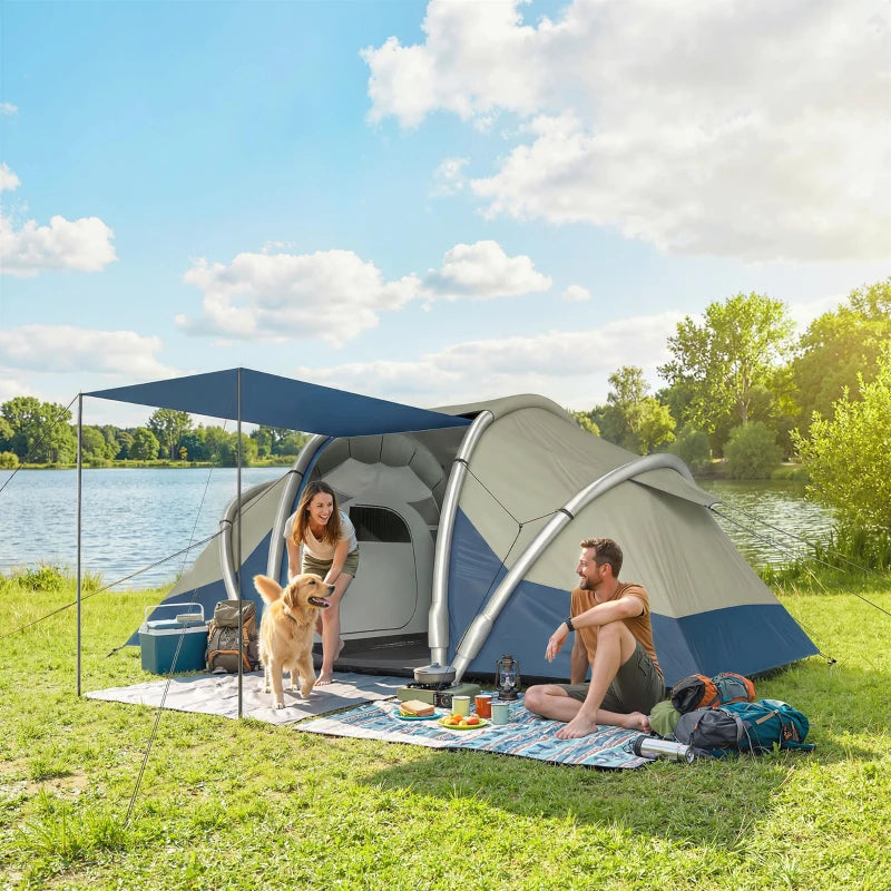 Nancy's Sluderno Kampeertent - Campingtent - In 5 minuten opgebouwd - 2-4 Personen - Blauw / Lichtgrijs / Bruin - ± 485 x 245 x 190 cm