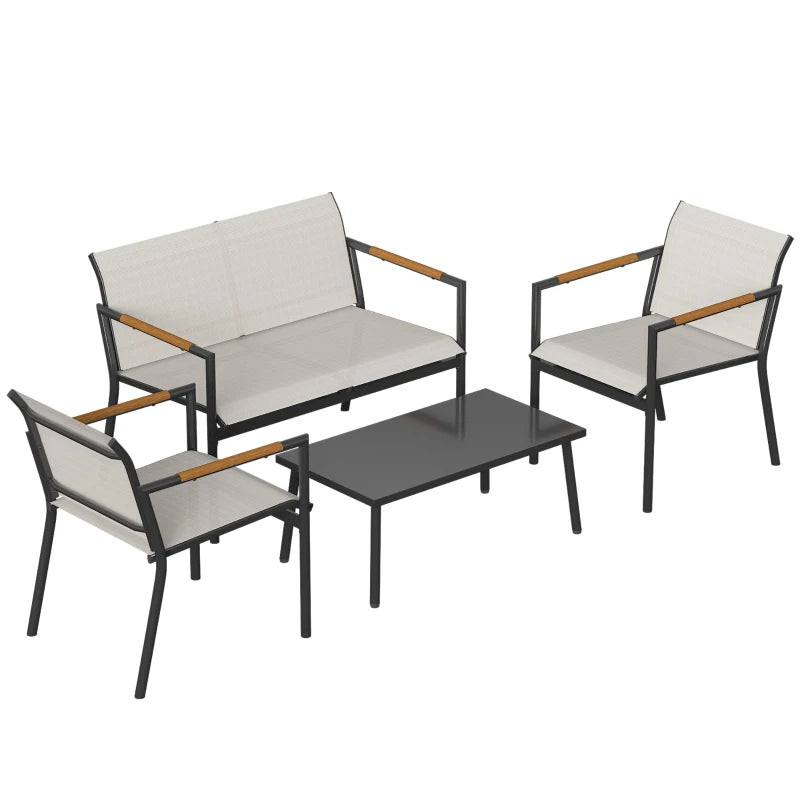 Nancy's Sarroch Loungeset - Tuinset - Balkonmeubelset - Wit - Staal / Glas
