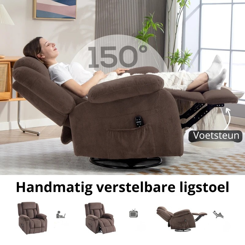 Nancy's Notaresco Massagestoel - Relaxfauteuil - Vibrerende massage - Bruin - Fluweel