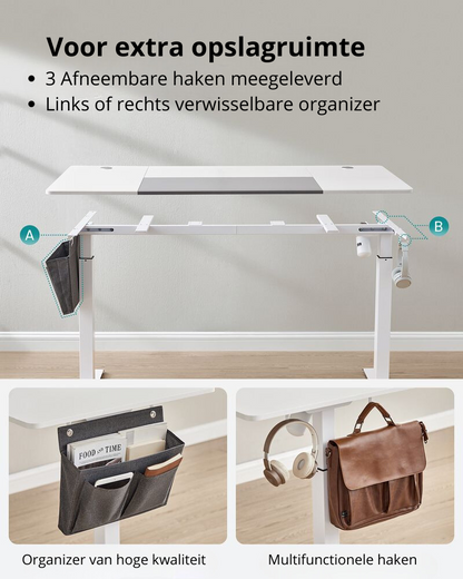 Nancy's Assago Verstelbaar Bureau - Zit/Sta Bureau - Elektrisch Bureau - Wit / Grijs - 70 x 160 x 72-120 cm