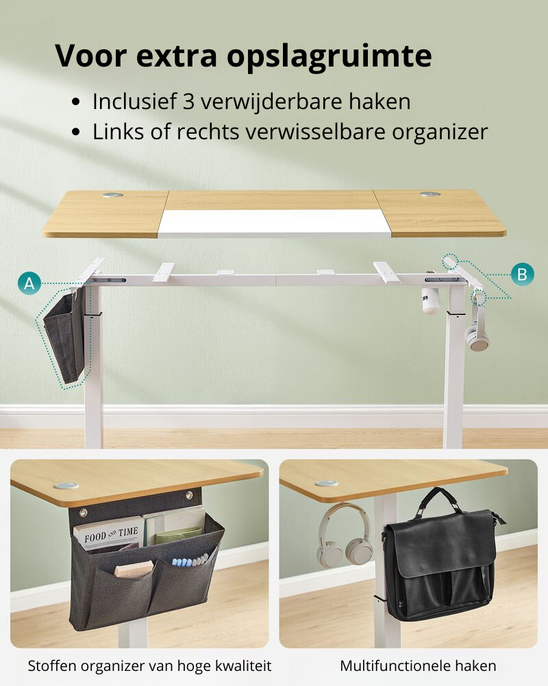 Nancy's Assago Verstelbaar Bureau - Zit/Sta Bureau - Elektrisch Bureau - Bruin / Wit - 70 x 160 x 72-120 cm