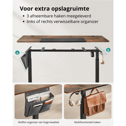 Nancy's Assago Verstelbaar Bureau - Zit/Sta Bureau - Elektrisch Bureau - Bruin / Zwart - 70 x 160 x 72-120 cm