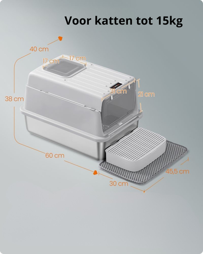 Nancy's Pianengo Kattenbak - Katten Toilet - Katten WC - Grijs - ± 60 x 40 x 40 cm