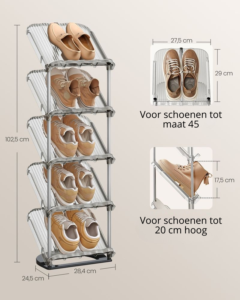 Nancy's Picciame Schoenenrek - Opbergrek voor schoenen - Grijs - RVS - ± 25 x 30 x 105 cm