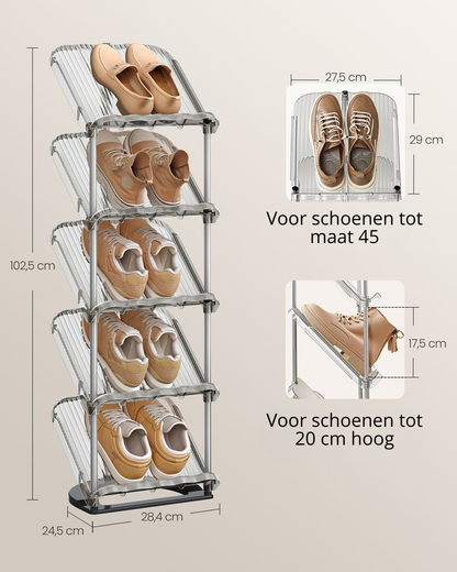 Nancy's Picciame Schoenenrek - Opbergrek voor schoenen - Grijs - RVS - ± 25 x 30 x 105 cm