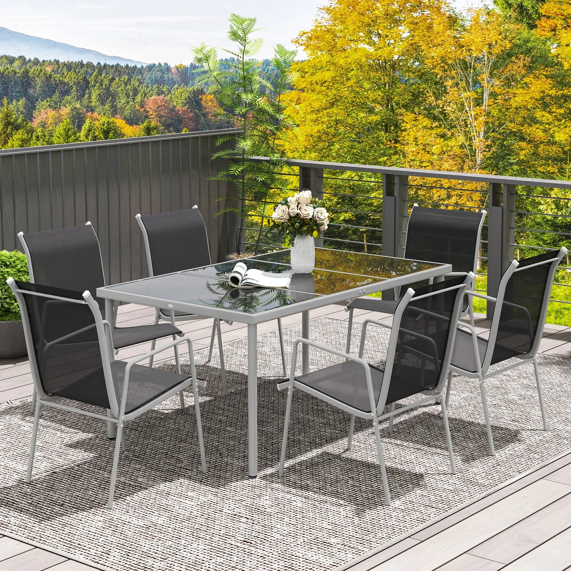 Nancy's Faedo Tuinset - Tuinmeubelset - 7-Delige Set voor Buiten - Zwart / Zilver