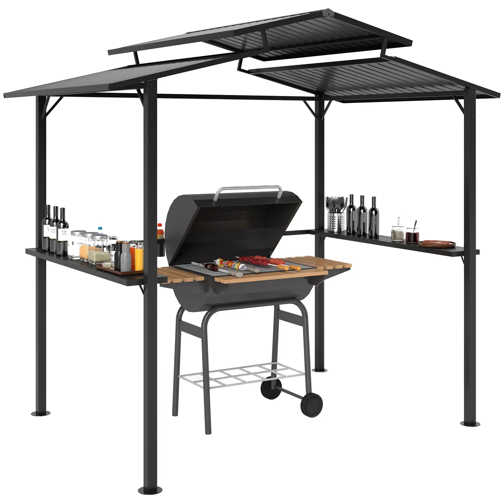 Nancy's Cossignano Barbecue Paviljoen - BBQ Afdak - BBQ Overkapping - Zwart - Staal - 250 x 160 x 250 cm