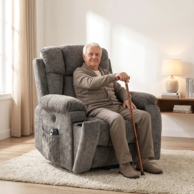 Nancy's Valsolda Sta op stoel - Seniorenstoel - Opsta stoel - Trilmassage & Warmte - Grijs - Chenille