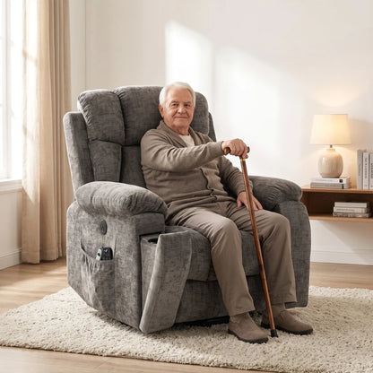 Nancy's Valsolda Sta op stoel - Seniorenstoel - Opsta stoel - Trilmassage & Warmte - Grijs - Chenille