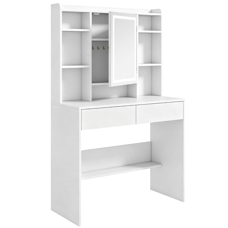 Nancy's Valleve Kaptafel - Make Up Tafel - Make-Up Tafel met Spiegel - LED-Verlichting - Wit ± 90 x 40 x 145 cm