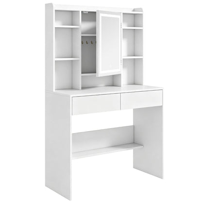 Nancy's Valleve Kaptafel - Make Up Tafel - Make-Up Tafel met Spiegel - LED-Verlichting - Wit ± 90 x 40 x 145 cm