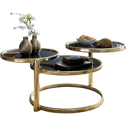 Nancy's Beaufort Salontafel - Koffietafel - Drielaags - Zwart / Goud - Glas / Staal