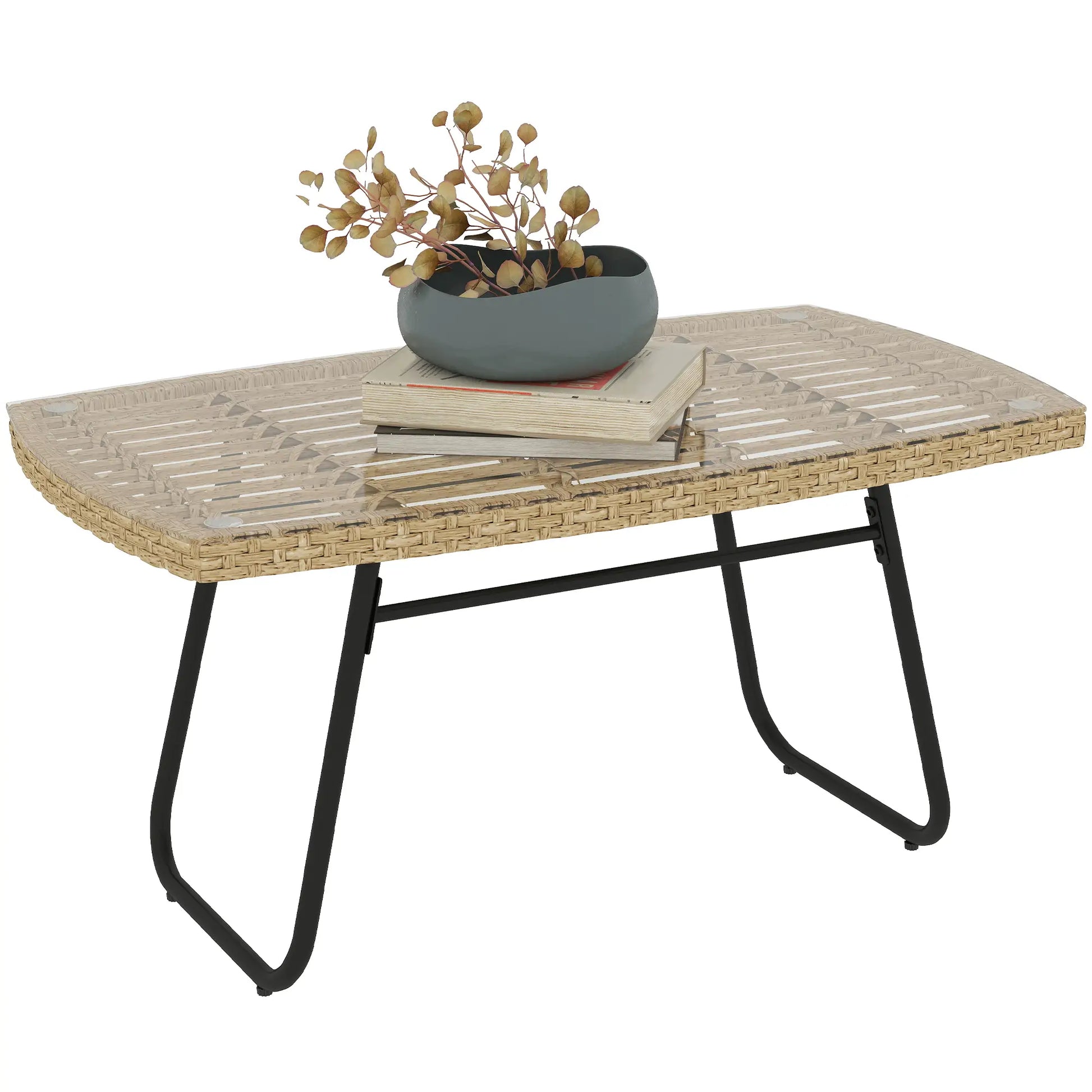 Nancy's Corniglio Tuintafel - Terrastafel - Balkontafel - Natuurlijk Hout - Rotan / Glas - 90 x 50 x 45 cm