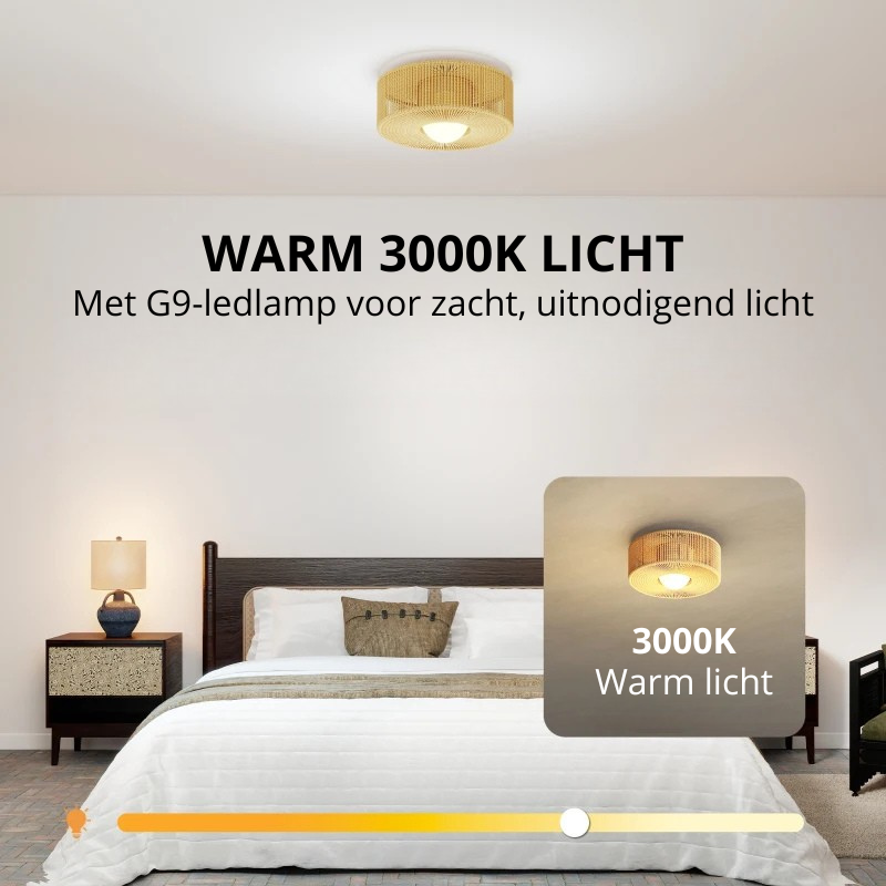 Nancy's Palau Plafondlamp - Plafondverlichting - LED-Lamp - Lichtbruin / Zwart - Henneptouw