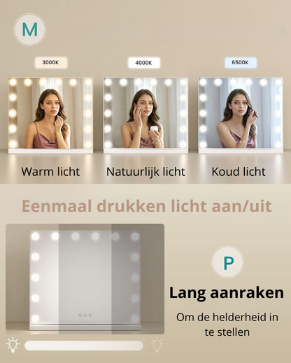 Nancy's Ternate Make-Up Spiegel - Hollywood Spiegel - Make Up Spiegel met Verlichting - Wit - 48 x 58 x 5,7 cm