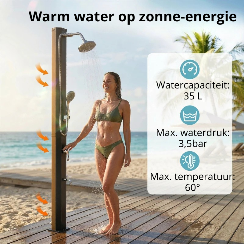 Nancy's Solighetto Zonneverwarmde Tuindouche - Buitendouche - Met Handdouche - Zwart - 215cm Hoog
