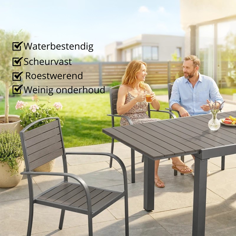 Nancy's Sarno Tuinset - 7-Delige Tuintafel Set - Tuinmeubelset - Uitschuifbare tafel - Grijs - Aluminium