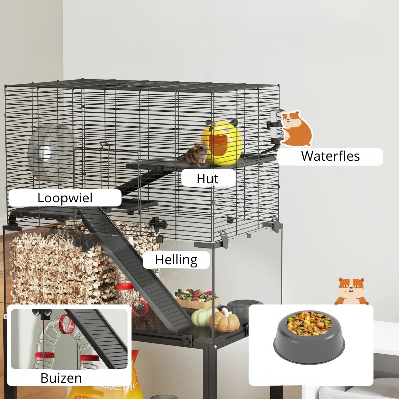 Nancy's Perinaldo Knaagdierkooi - Hamsterkooi - Zwart - ± 75 x 50 x 130 cm