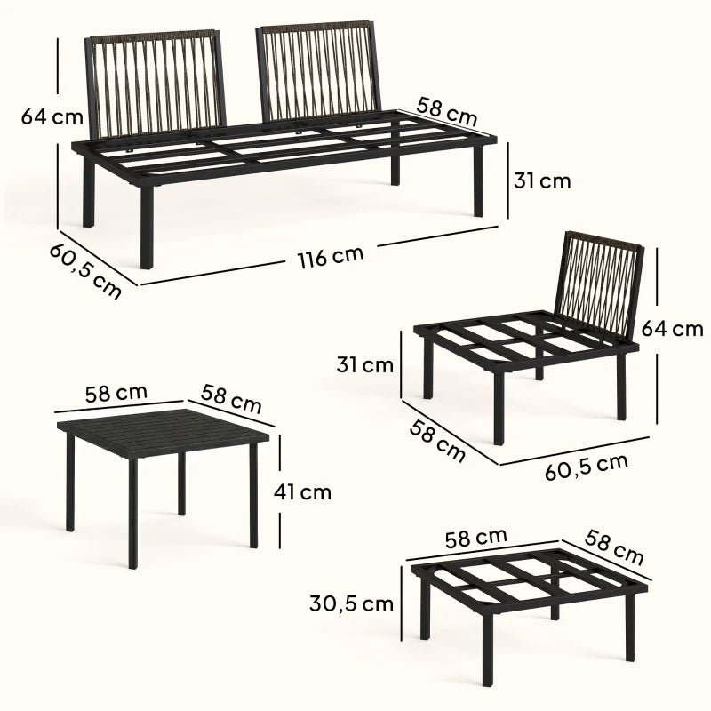Nancy's Siniscola Loungeset - Tuinset - Lounge Set - Tuinmeubelset - 6-Delig - Grijs / Zwart