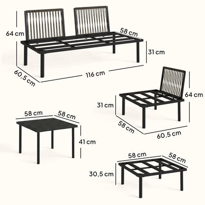 Nancy's Siniscola Loungeset - Tuinset - Lounge Set - Tuinmeubelset - 6-Delig - Grijs / Zwart