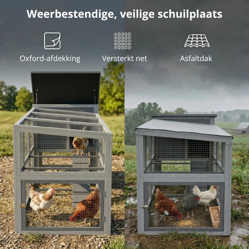 Nancy's Sona Kippenhok - Kippenren - Waterdicht Dak - Moeiteloze Reiniging - Grijs - Dennenhout - ± 265 x 80 x 90 cm