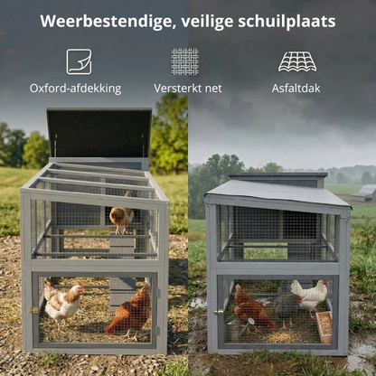 Nancy's Sona Kippenhok - Kippenren - Waterdicht Dak - Moeiteloze Reiniging - Grijs - Dennenhout - ± 265 x 80 x 90 cm