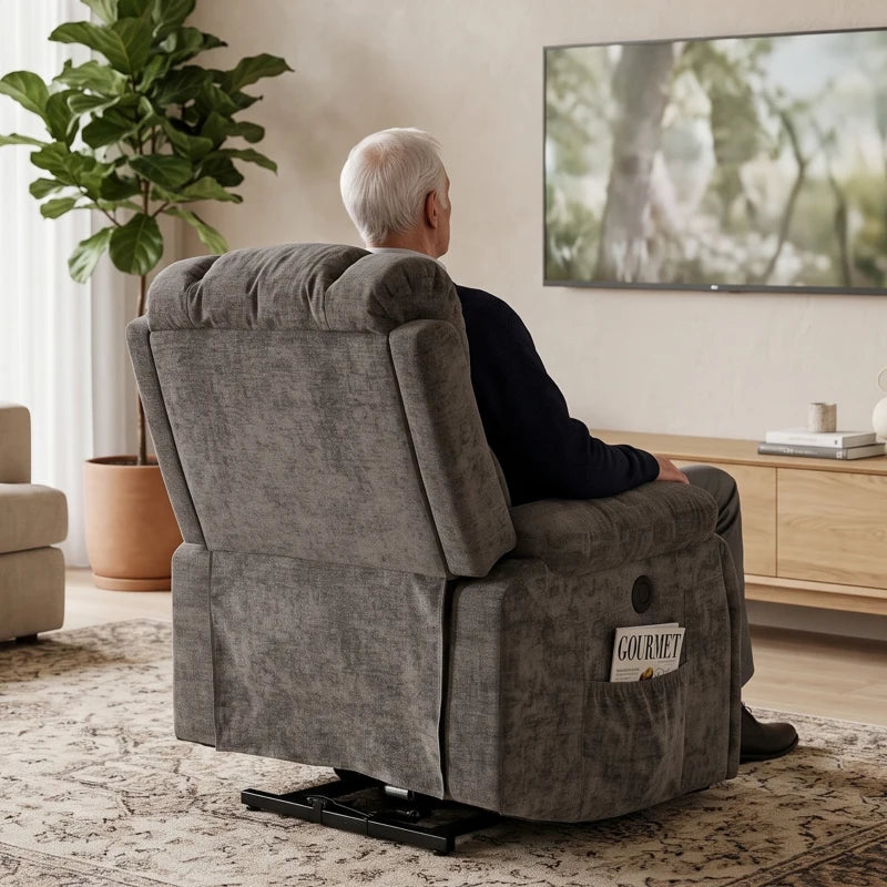 Nancy's Valsolda Sta op stoel - Seniorenstoel - Opsta stoel - Trilmassage & Warmte - Grijs - Chenille
