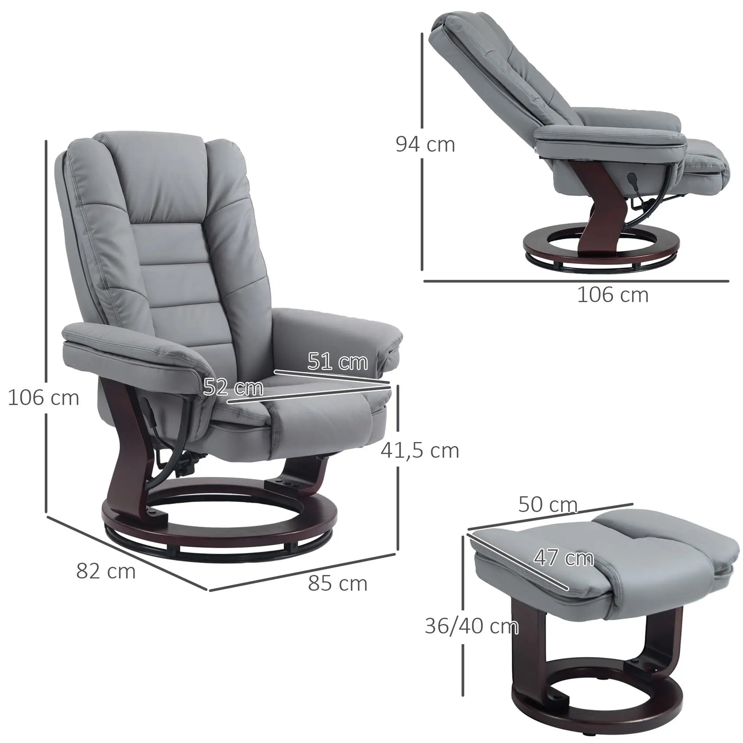 Nancy's Almagreira Relaxfauteuil - Relaxstoel - Loungestoel - Met Hocker - Grijs - Kunstleer