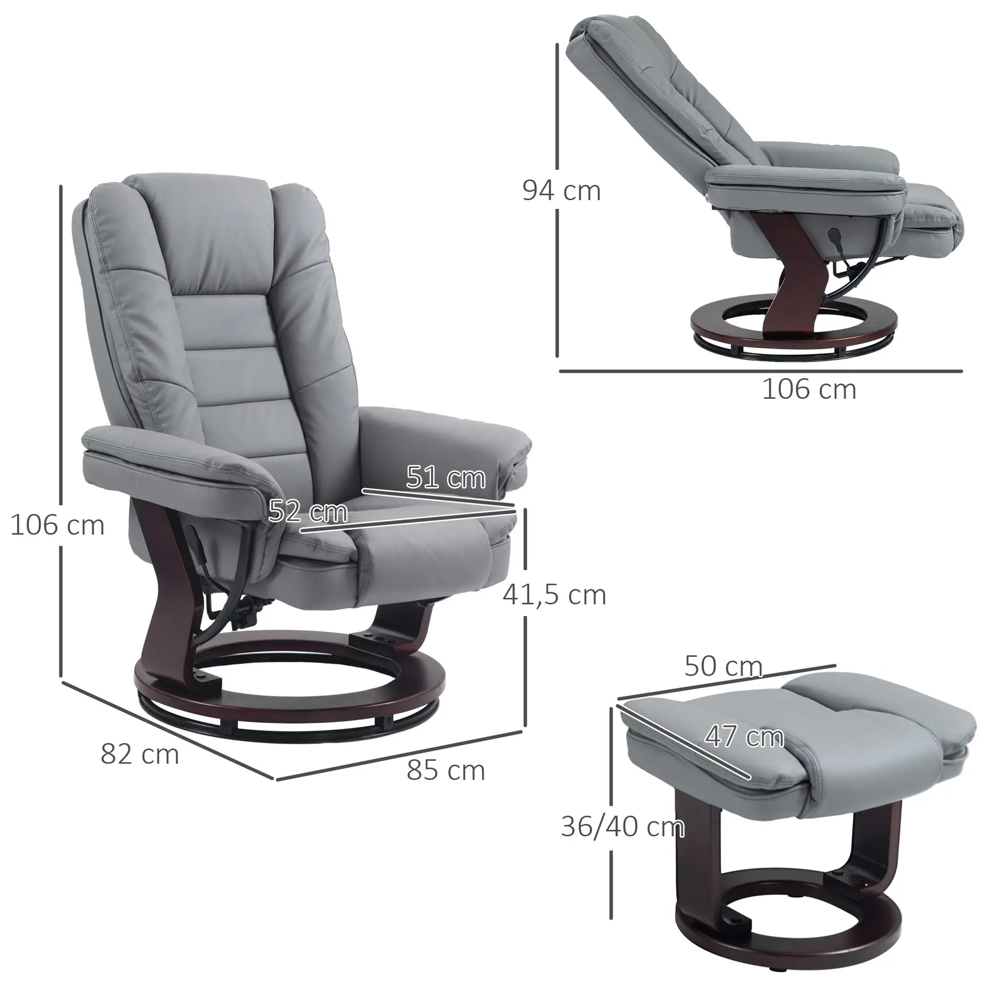 Nancy's Almagreira Relaxfauteuil - Relaxstoel - Loungestoel - Met Hocker - Grijs - Kunstleer