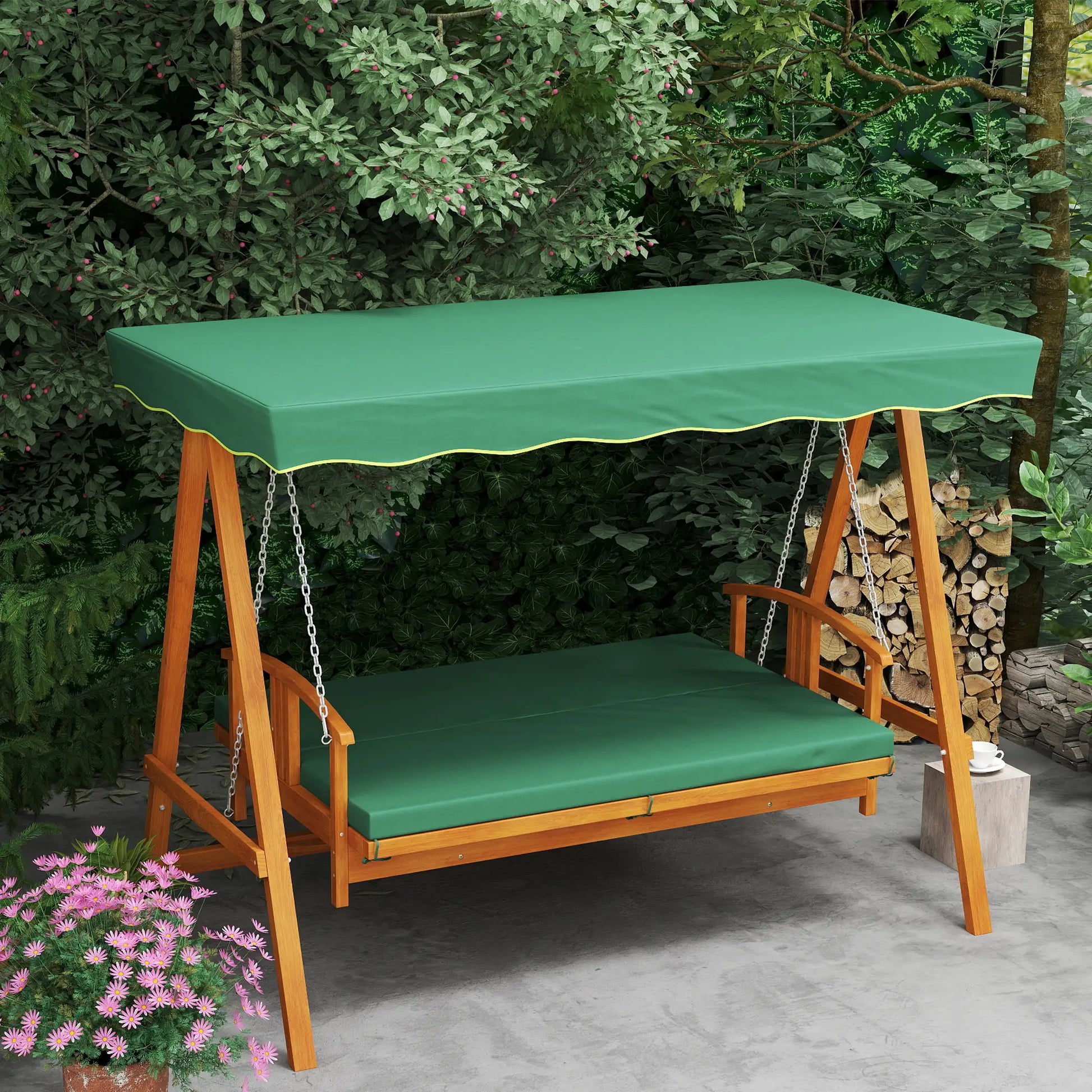 Nancy's Gavardo Schommelbank - Hollywoodschommel - Tuinschommel - Groen - Dennenhout - ± 235 x 130 x 180 cm