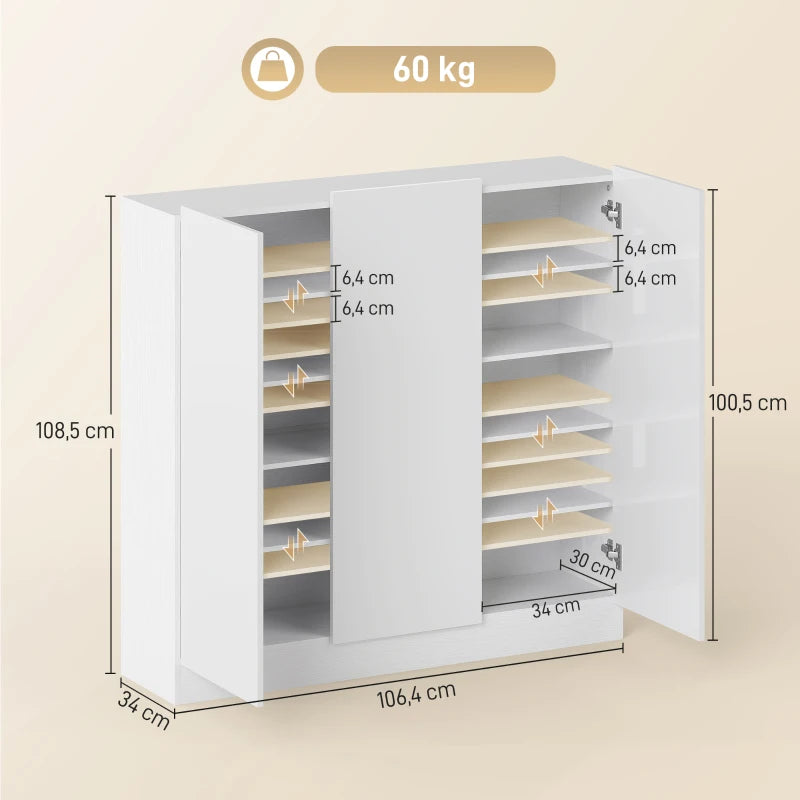 Nancy's Montecorice Schoenenkast - Opbergkast voor Schoenen - Schoenenrek - Wit - ± 105 x 35 x 110 cm