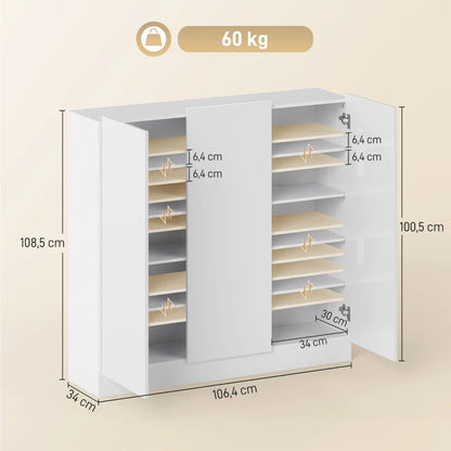 Nancy's Montecorice Schoenenkast - Opbergkast voor Schoenen - Schoenenrek - Wit - ± 105 x 35 x 110 cm