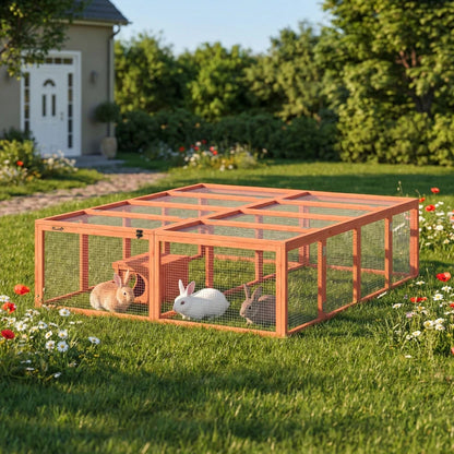 Nancy's Rossiglione Konijnenhok - Konijnenren - Dierenverblijf - Dierenhok - Dennenhout - ± 180 x 150 x 50 cm