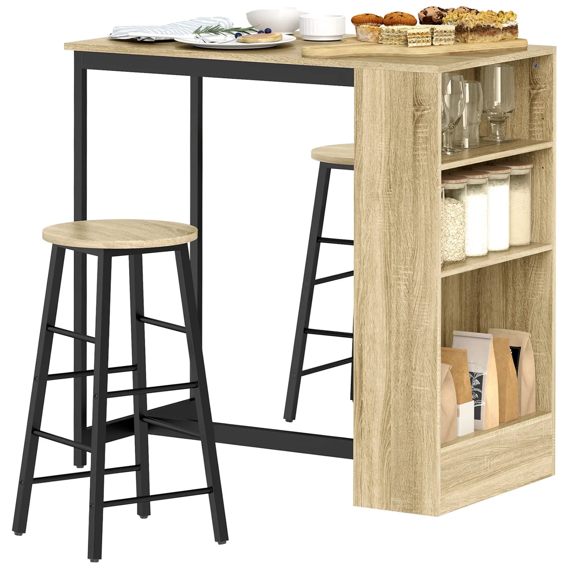 Nancy's Dalmine Bartafel Set - 3-Delige Bar Set - Eiken / Zwart