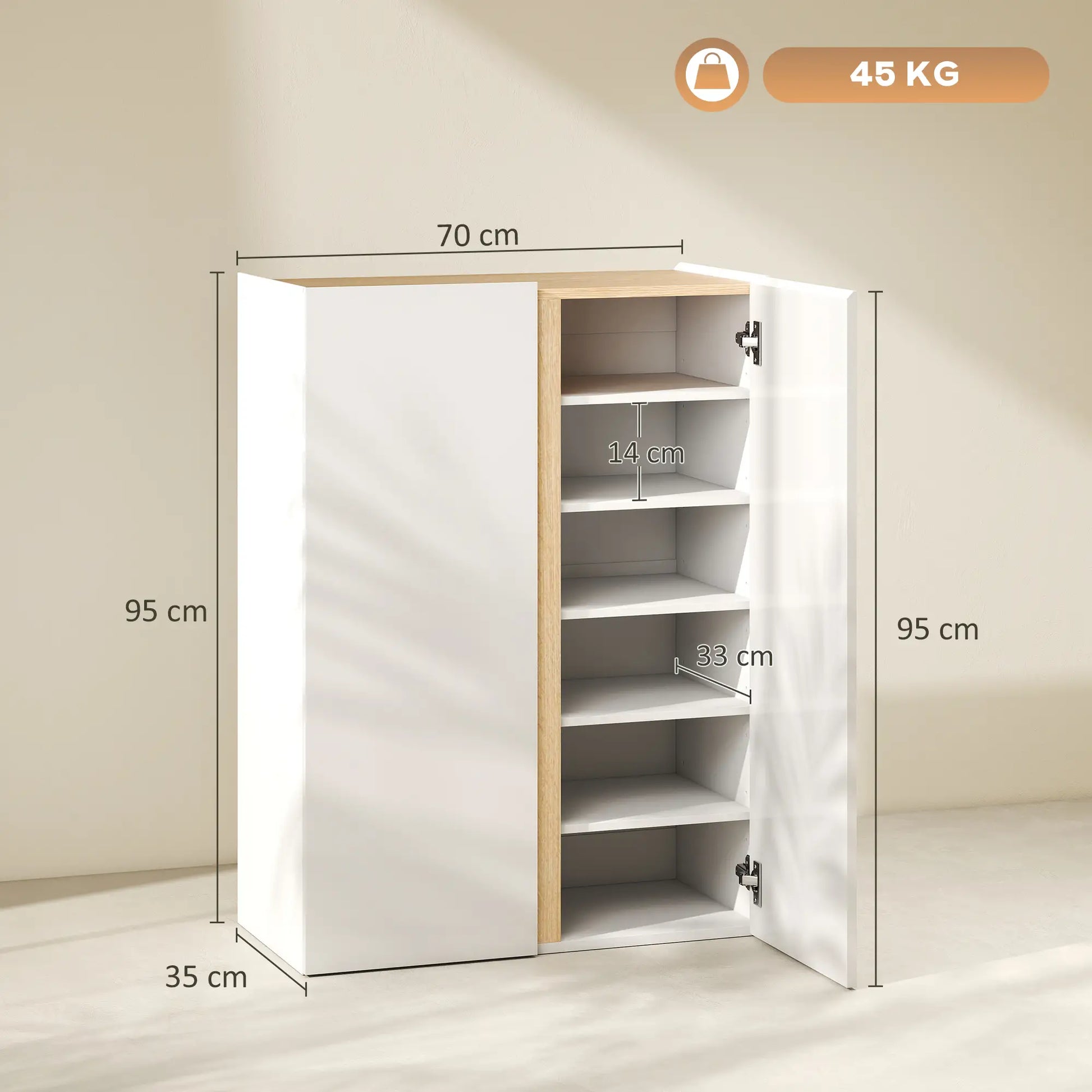 Nancy's Malegno Schoenenkast - Opbergkast voor schoenen - Schoenenrek - Wit / Hout - 70 x 35 x 95 cm