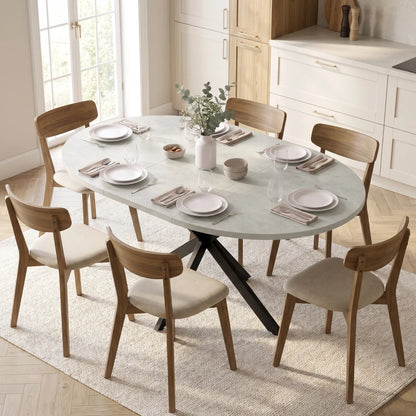 Nancy's Tossicia Eettafel Ovaal - Uitschuifbare eettafel - Tafel ovaal - Grijs / Zwart - MDF / Staal